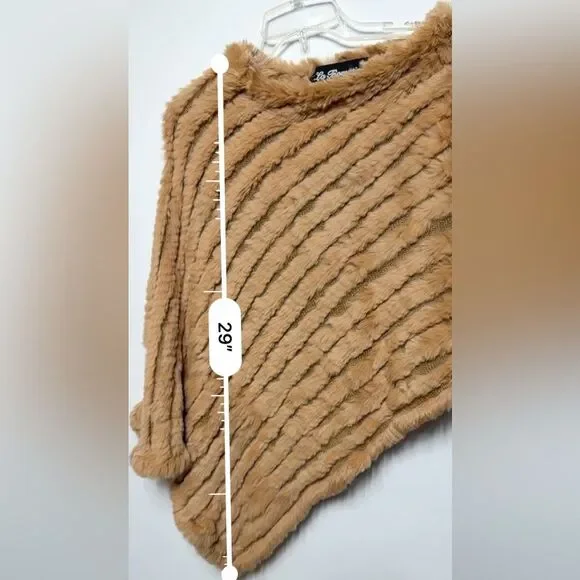 La Fiorentina Camel Genuine Fur Asymmetrical Poncho One Size NWOT